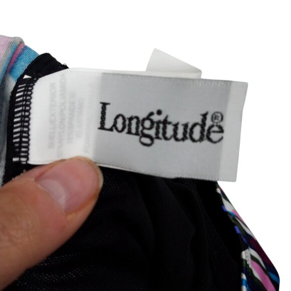 Longitude Geometric One Piece Slimming Lined Swimsuit Size 8 Shelf Bra Black - Picture 10 of 11